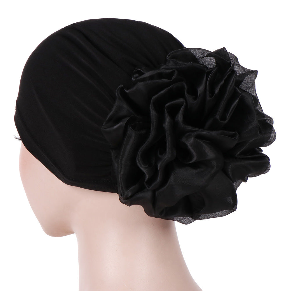 Women's Fashion Turban Hat with Large Flower Accent - Elegant Headwrap Cap