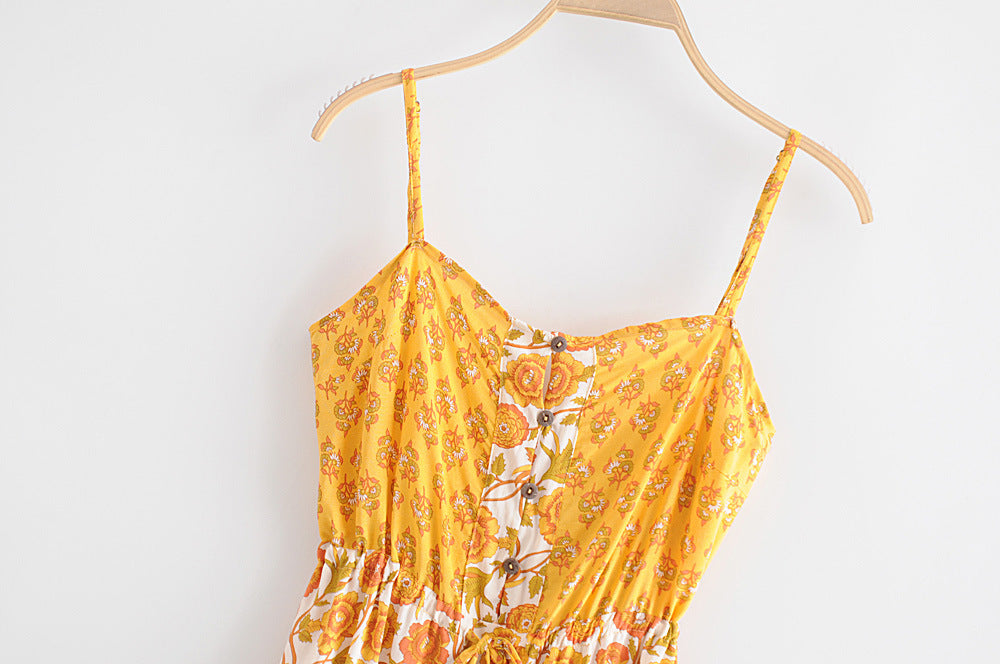 Boho Orange Floral Spaghetti Strap Jumpsuit - Summer Holiday Romper