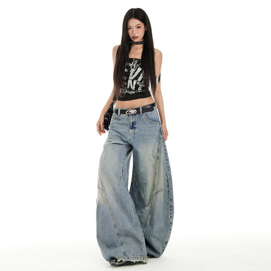 Grunge Wide Leg Baggy Jeans - Retro Streetwear Denim