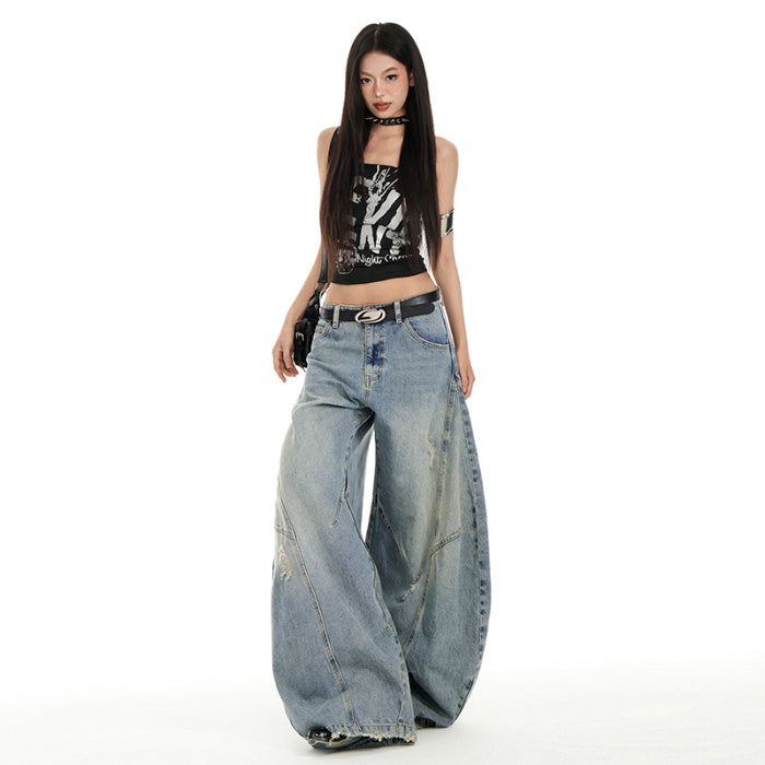 Grunge Wide Leg Baggy Jeans - Retro Streetwear Denim