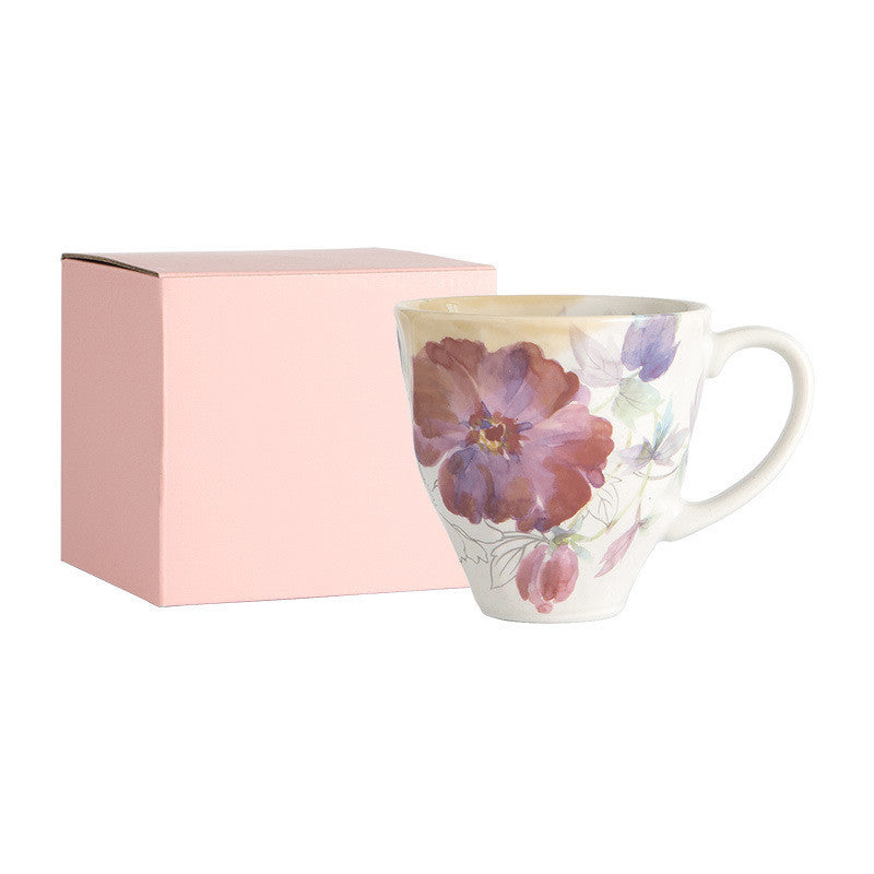 Hand-Painted Style Flower Coffee Mug - Ceramic Gift Cup