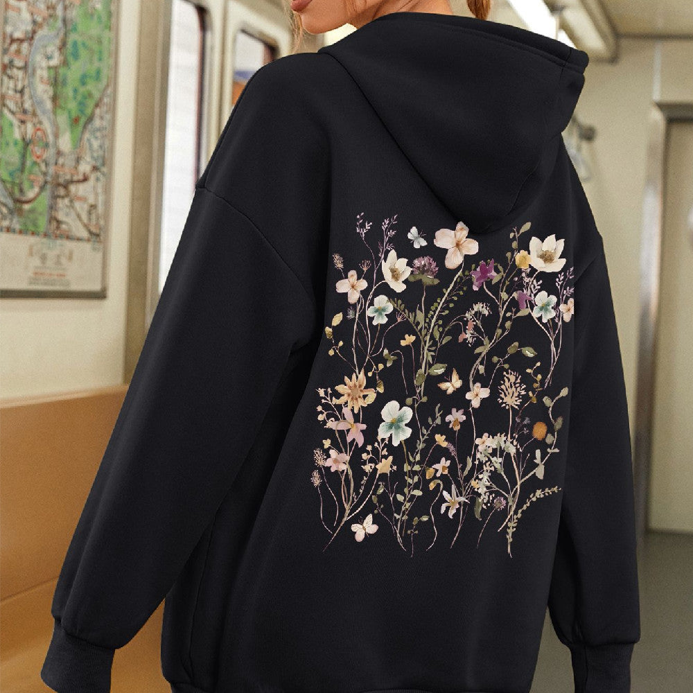 Women's Floral Graphic Hoodie - Oversized Pullover Sweatshirt