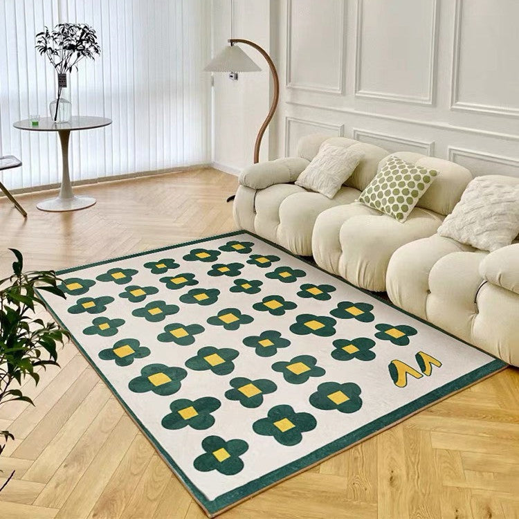 Retro Flower Print Area Rug - Soft Polyester Carpet for Living Room & Bedroom