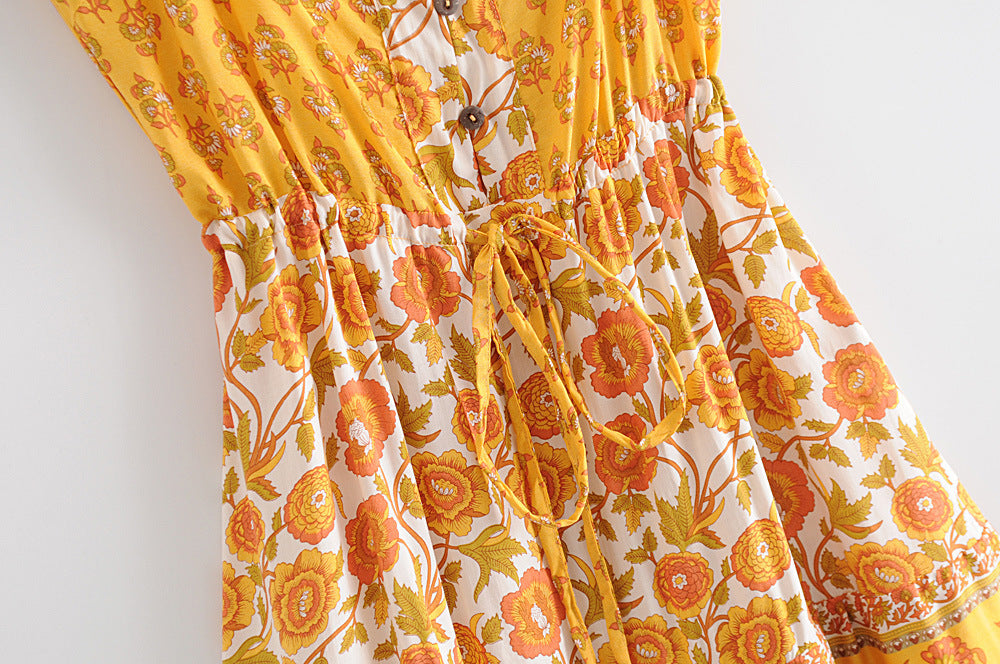 Boho Orange Floral Spaghetti Strap Jumpsuit - Summer Holiday Romper