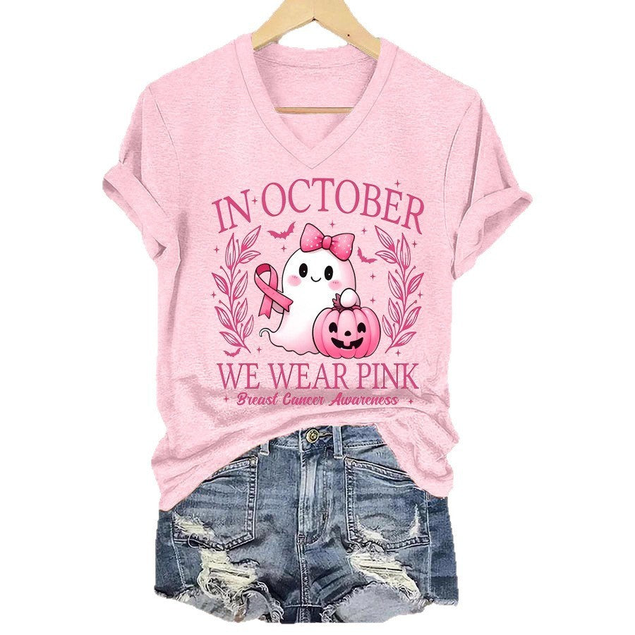 "In October We Wear Pink" Awareness Tee - Women's V-Neck & Crew Neck
