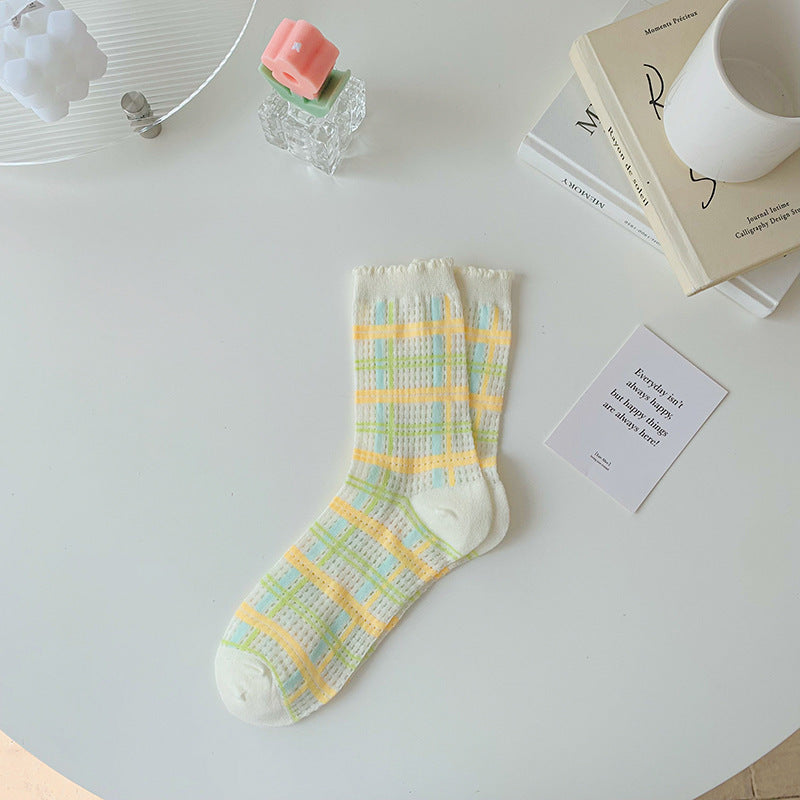 Women's Sheer Tulip & Floral Mesh Socks - Colorful Glass Silk Style