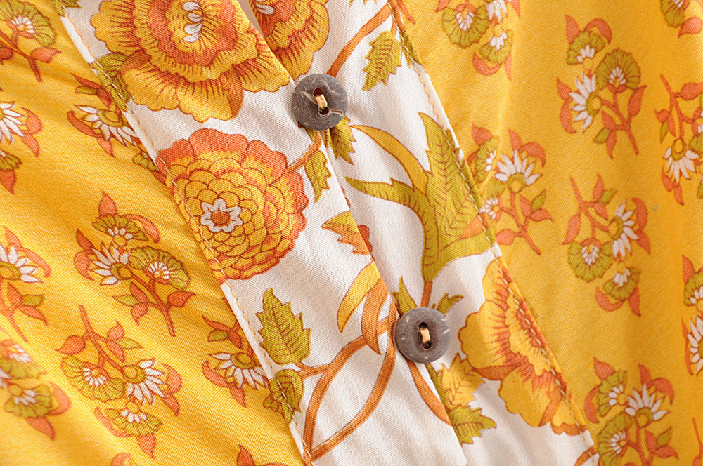 Boho Orange Floral Spaghetti Strap Jumpsuit - Summer Holiday Romper