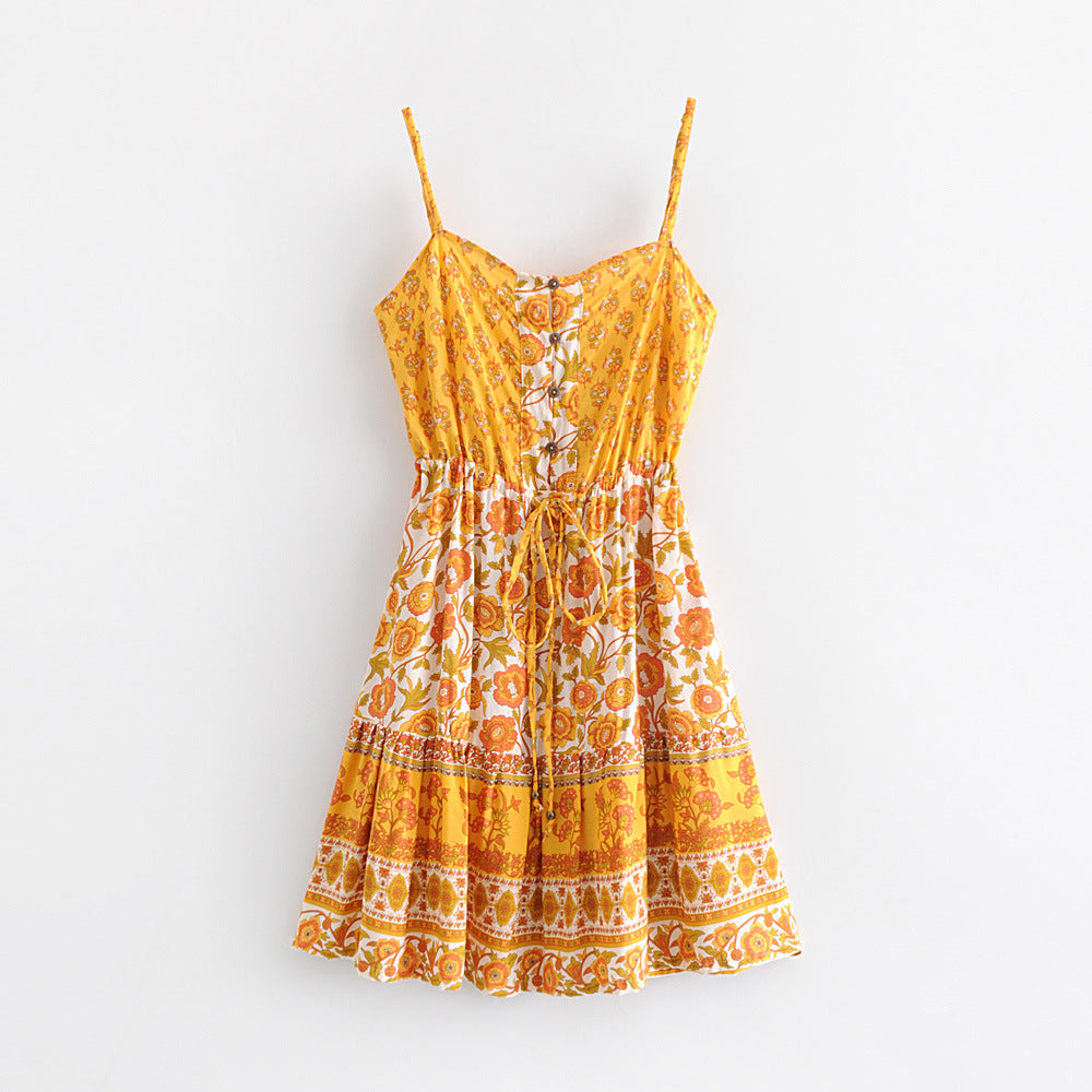 Boho Orange Floral Spaghetti Strap Jumpsuit - Summer Holiday Romper