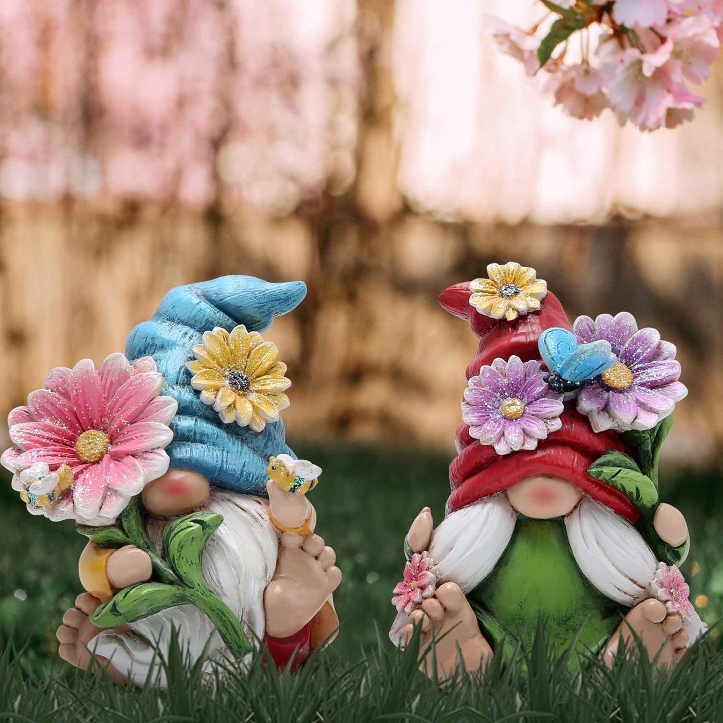 Flower Gnome Resin Statues - Whimsical Garden Elf Decor