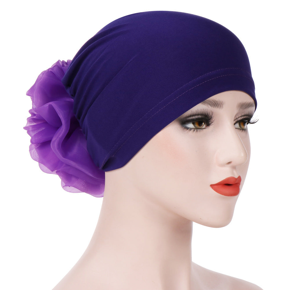 Women's Fashion Turban Hat with Large Flower Accent - Elegant Headwrap Cap