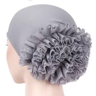 Women's Cotton Turban Hat with Back Flower Detail