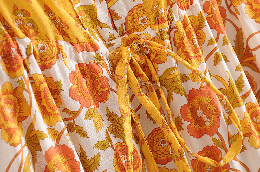 Boho Orange Floral Spaghetti Strap Jumpsuit - Summer Holiday Romper