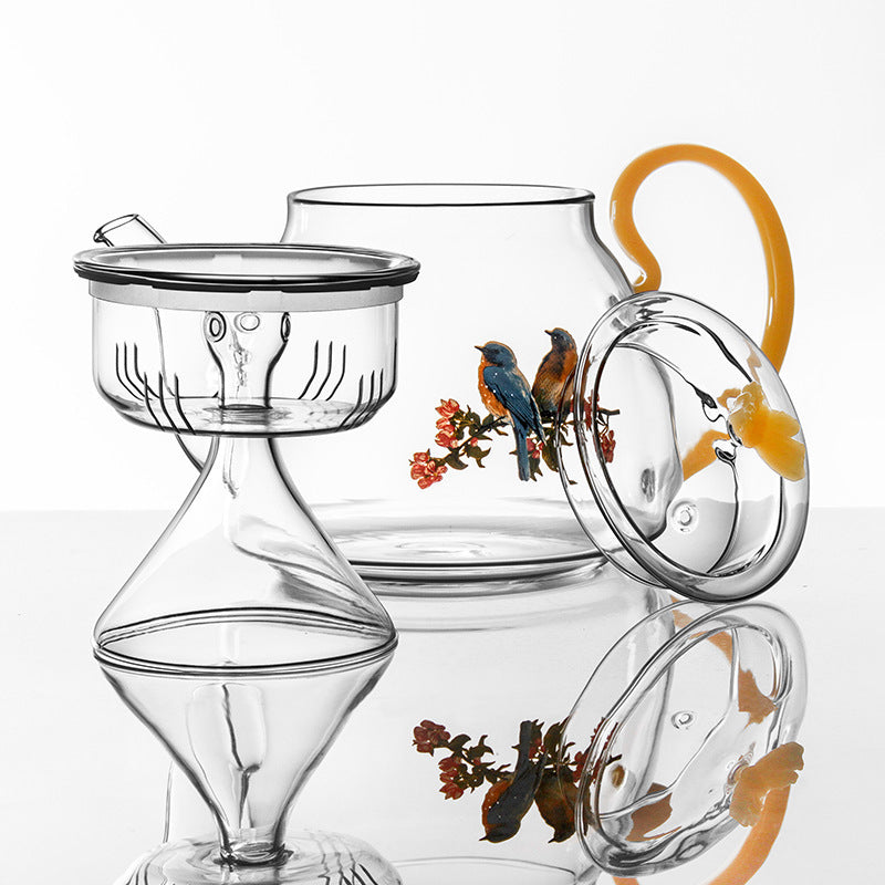Glass Flower Teapot with Handle - Heat-Resistant Borosilicate Tea Pot (1000ml)