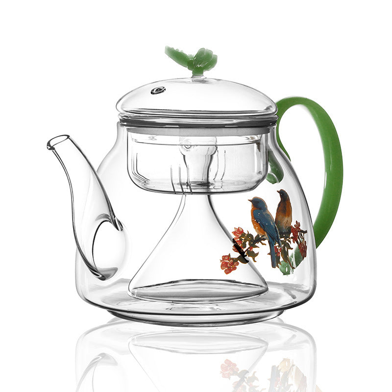 Glass Flower Teapot with Handle - Heat-Resistant Borosilicate Tea Pot (1000ml)