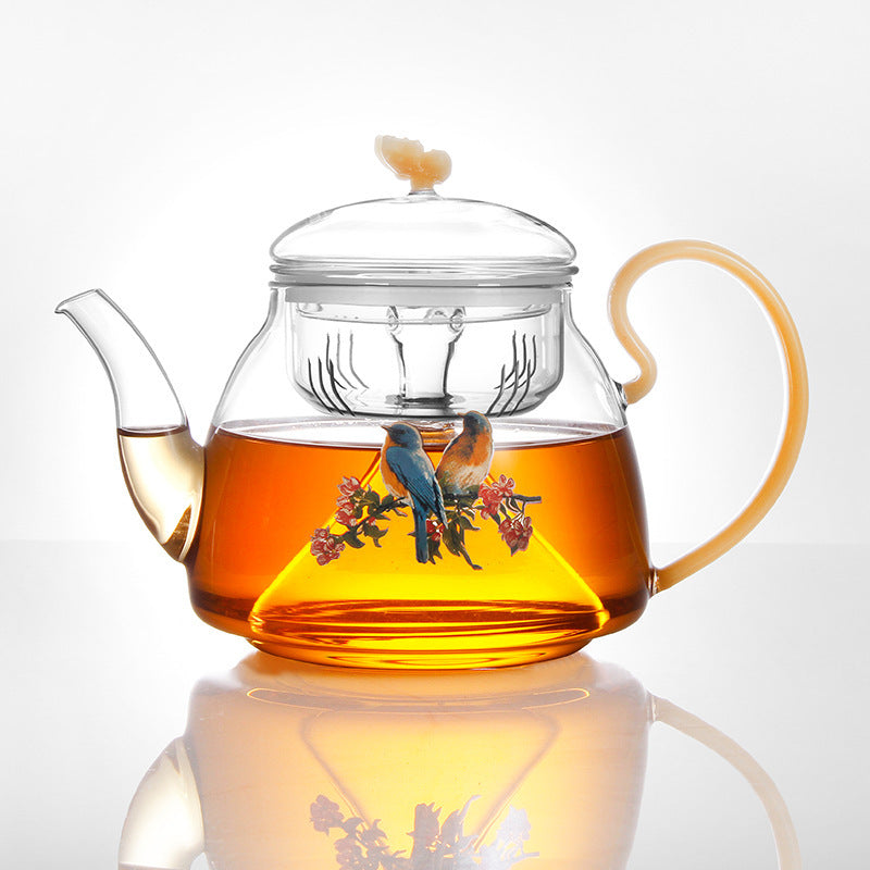 Glass Flower Teapot with Handle - Heat-Resistant Borosilicate Tea Pot (1000ml)