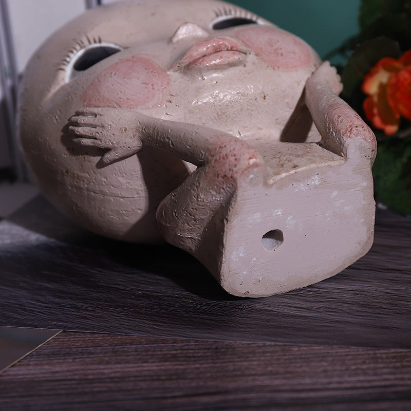 Girl Face Planter - Resin Succulent & Flower Pot for Desk or Home Decor