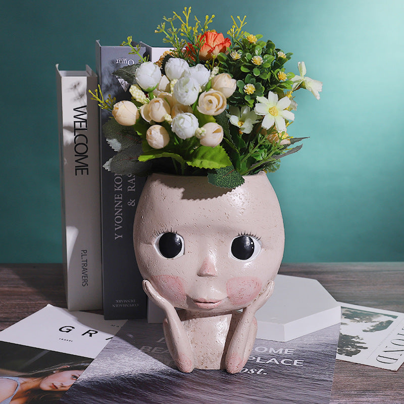 Girl Face Planter - Resin Succulent & Flower Pot for Desk or Home Decor