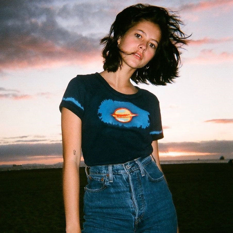 Retro Planet & Daisy Print Contrast Crop Top - Y2K Aesthetic Tee (S-L)