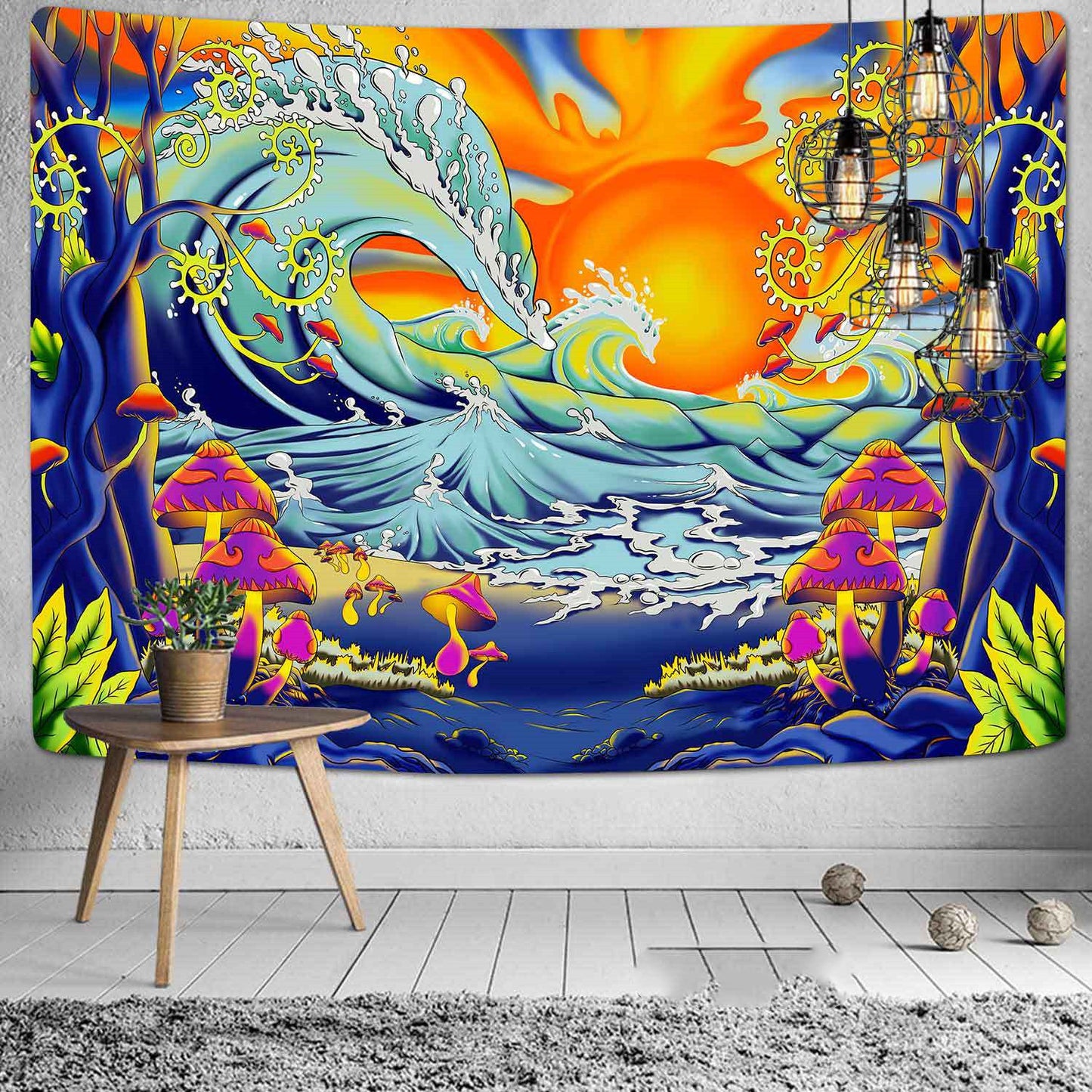 Boho & Psychedelic Wall Tapestry - Vibrant Printed Hanging, Beach Blanket & Decor