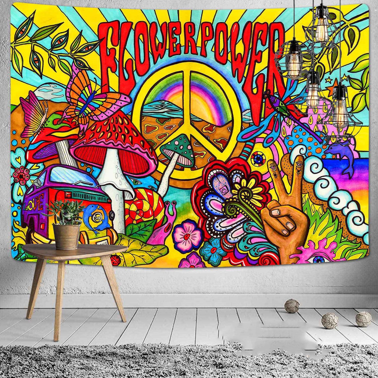 Boho & Psychedelic Wall Tapestry - Vibrant Printed Hanging, Beach Blanket & Decor