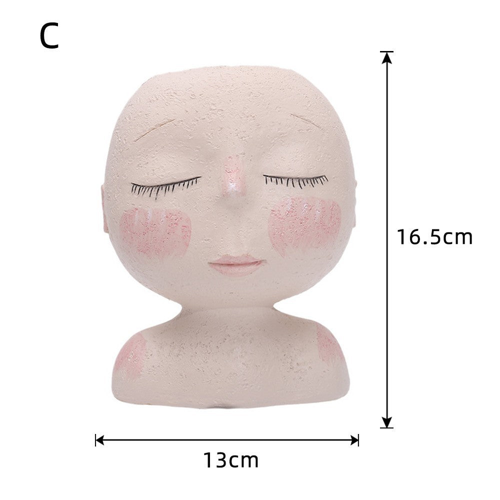 Girl Face Planter - Resin Succulent & Flower Pot for Desk or Home Decor