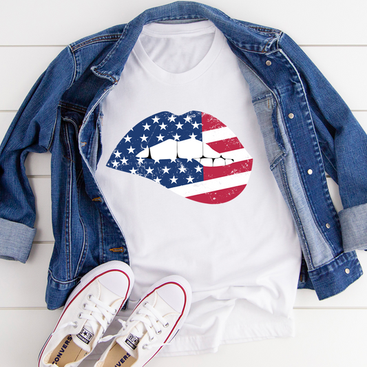 American Flag Lips T-Shirt-0