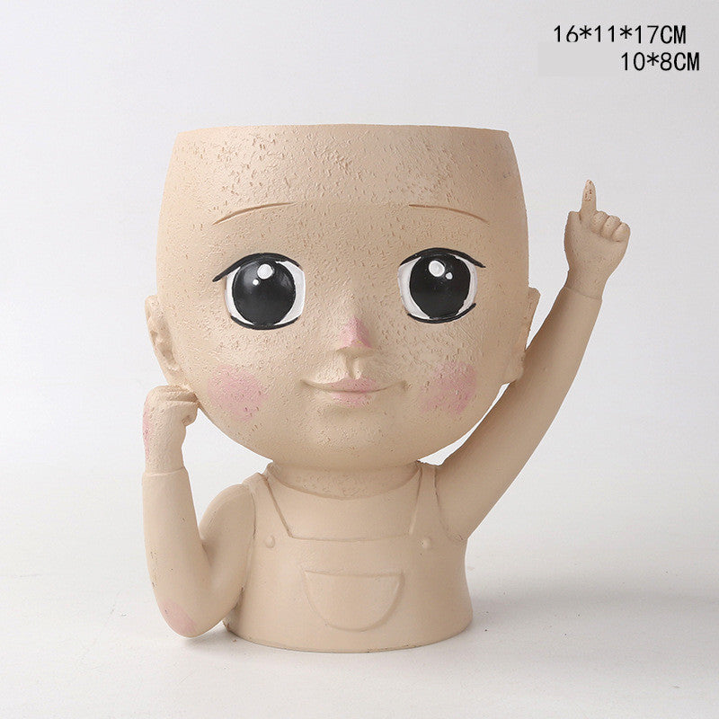 Girl Face Planter - Resin Succulent & Flower Pot for Desk or Home Decor