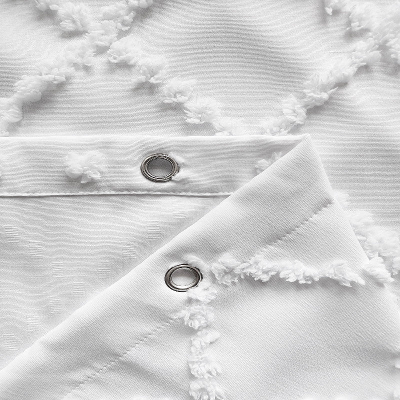 White Waterproof Floral Cutout Shower Curtain - Thick Fabric Bath Decor