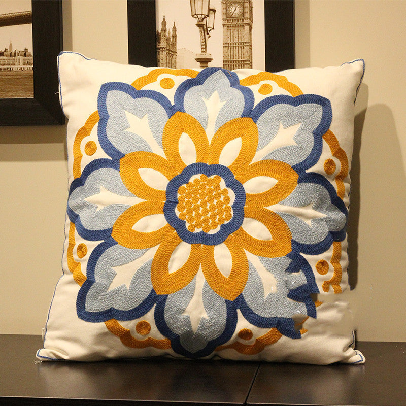Embroidered Nordic Floral Cushion Cover - 45x45cm Cotton Pillowcase