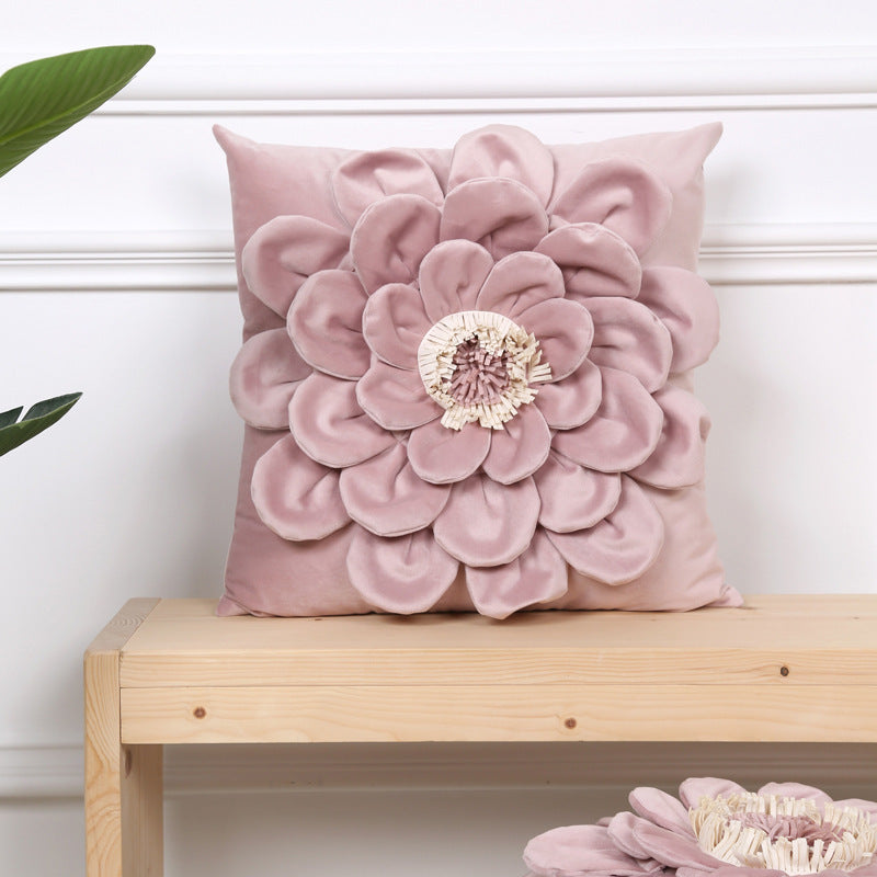 3D Flower Embroidered Flannel Pillowcase - Decorative Cushion Cover (No Insert)