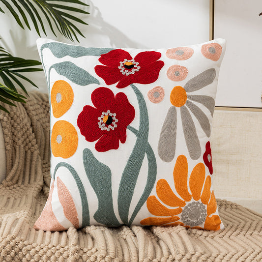 Embroidered Floral Pillow Covers - Nordic Boho Cushion Cases (45x45cm)