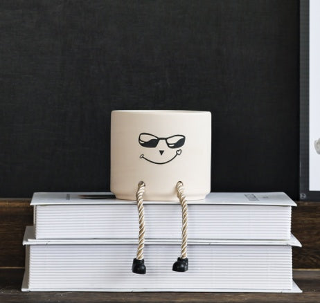 Cute Ceramic Face Flower Pot with Legs - Mini Planter Home Decor