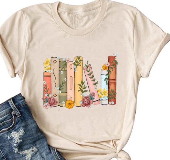 Book Lover Graphic Tee - Floral & Reading Print T-Shirt (Multiple Styles)