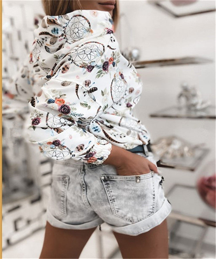 Women's Floral Print Hooded Sweatshirt - Casual Pullover Hoodie