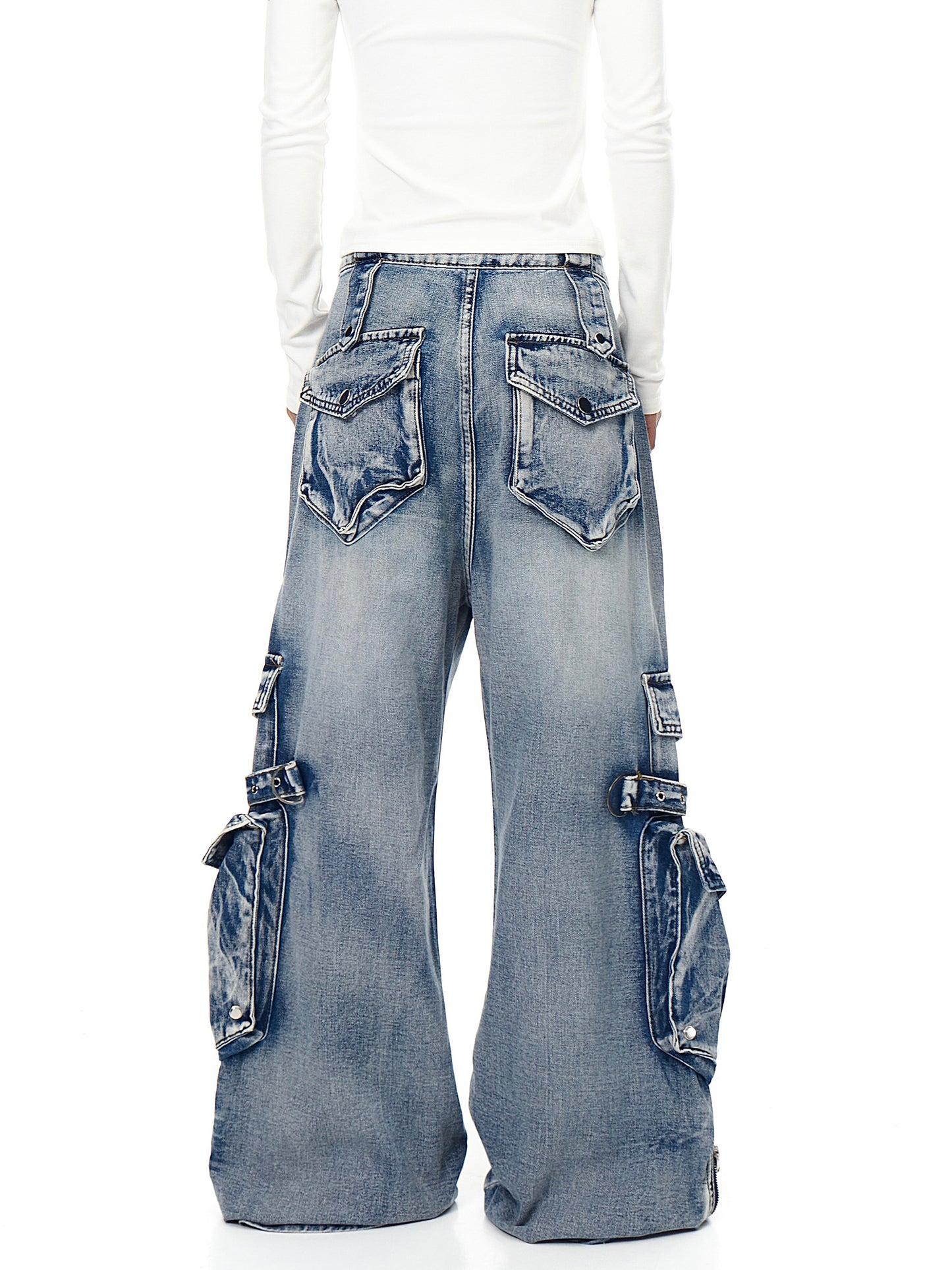 Grunge Retro Cargo Jeans | Multi-Pocket Baggy Streetwear Pants