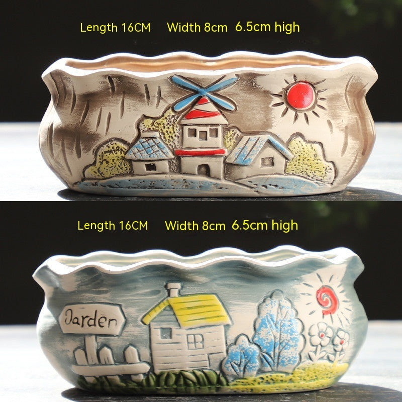 Rustic Ceramic Succulent Planter Pots - Large Flower Pots for Indoor & Outdoor Decor