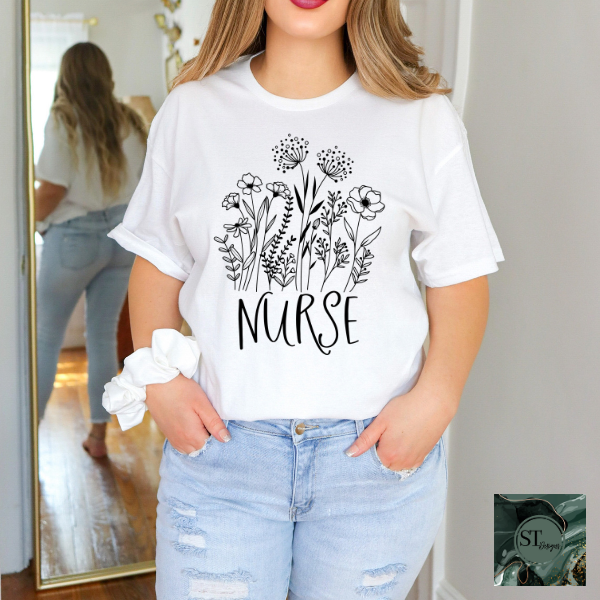 Floral Nurse black print T-Shirt-1