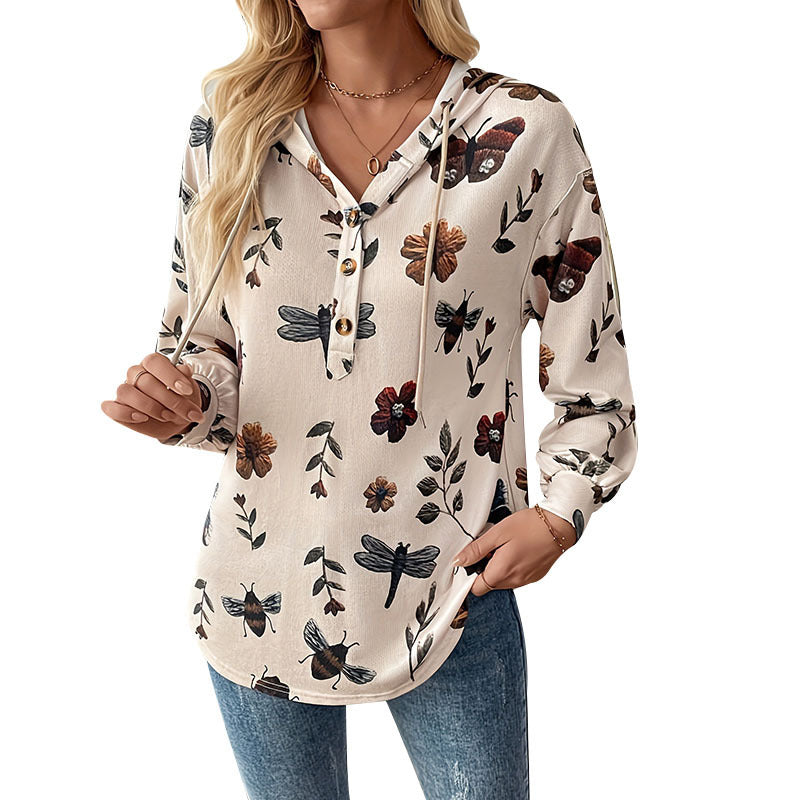 Floral Print Women's Pullover Hoodie - Long Sleeve Casual Sweatshirt