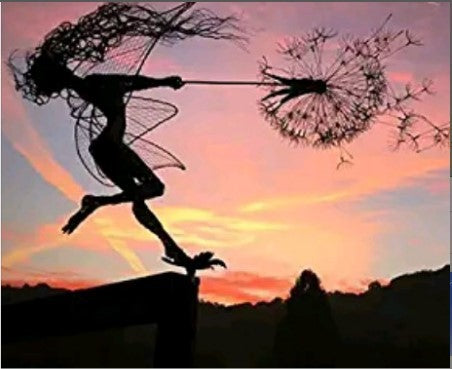 Metal Fairy Garden Sculpture - Dancing Elves with Dandelions