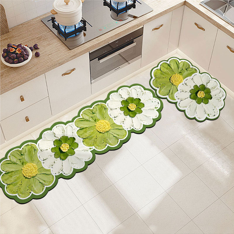 Non-Slip Flower Kitchen Floor Mat - Colorful PVC Washable Rug