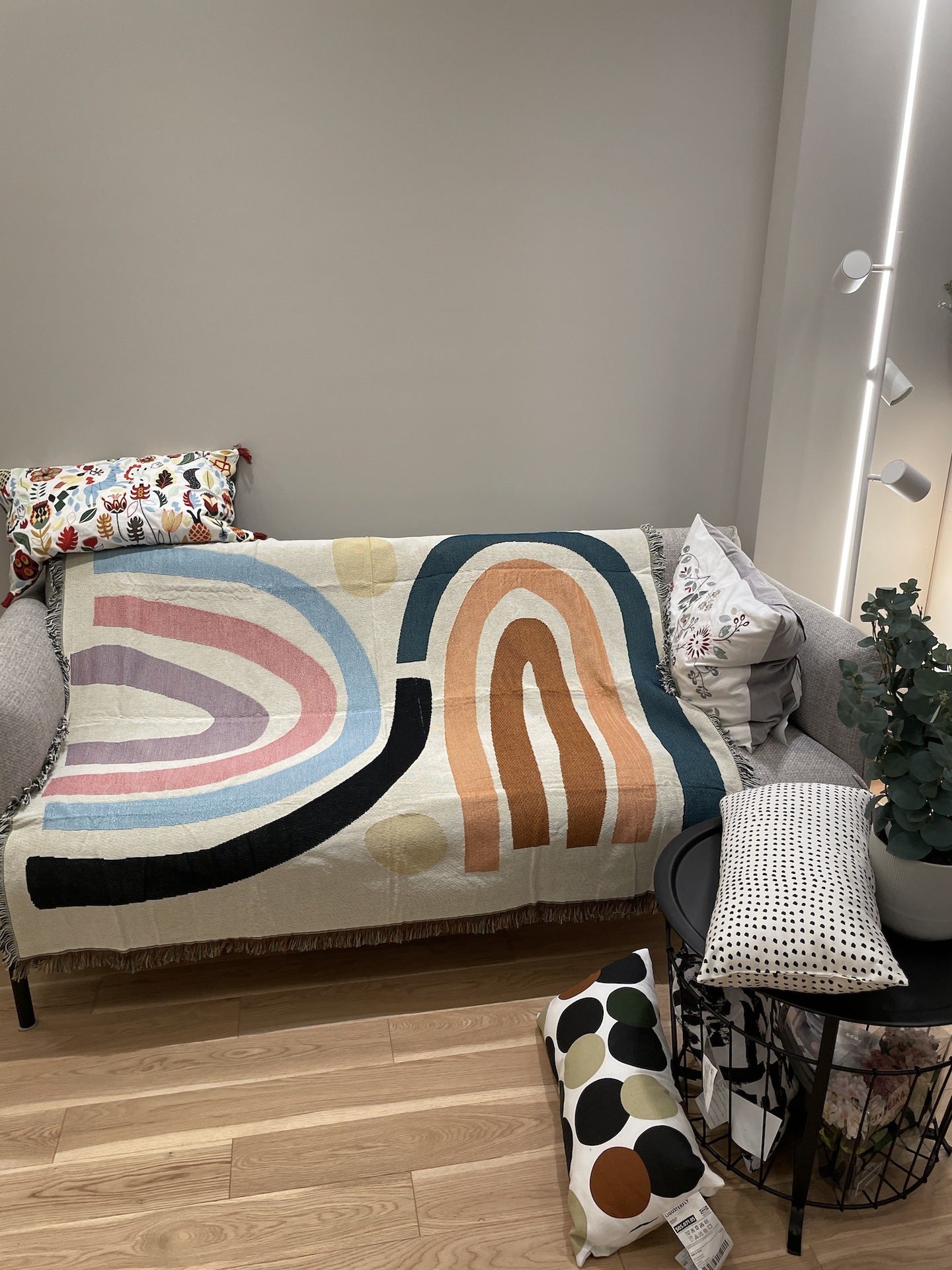 Modern Minimalist Rainbow Throw Blanket - Geometric Boho Cotton Sofa Cover
