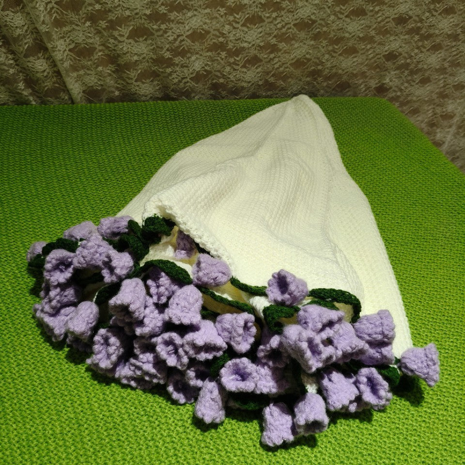 Crochet Flower Edge Blanket - Handmade Knitted Throw with 3D Floral Trim