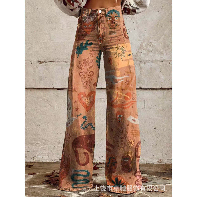 Retro Boho Wide Leg Pants - Festival Floral Streetwear