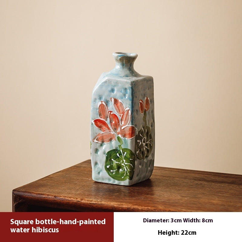 Hand-Painted Ceramic Flower Vase - Square & Bottle Style Decorative Vessels