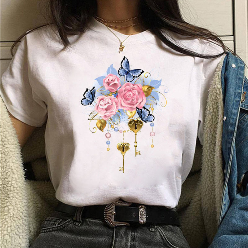 Butterfly & Floral Ice Cream Graphic Tee - Soft Modal Short Sleeve (S-3XL)