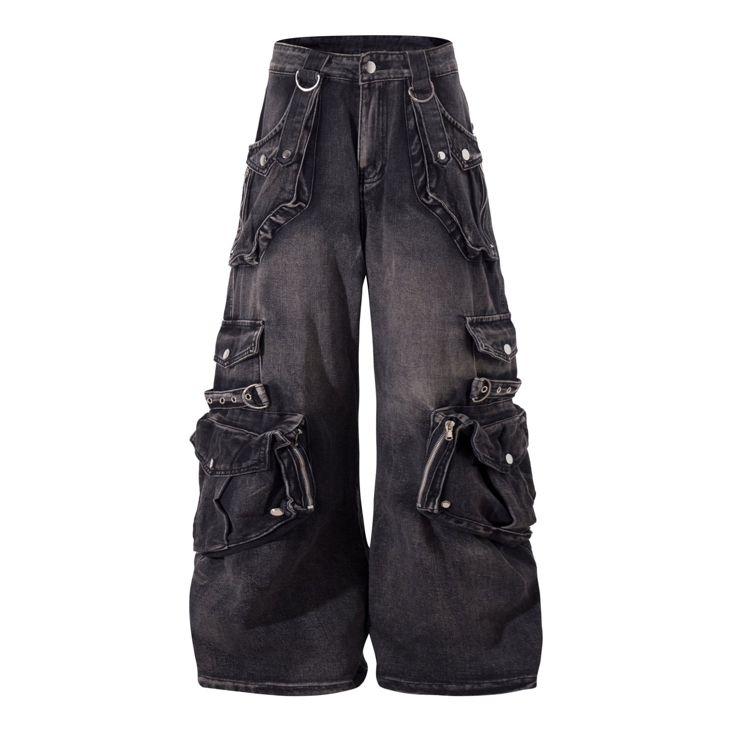 Grunge Retro Cargo Jeans | Multi-Pocket Baggy Streetwear Pants