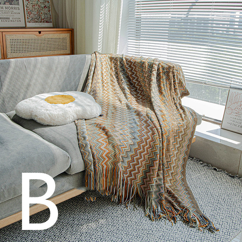 Bohemian Chevron Woven Throw Blanket - Ethnic Pattern Sofa & Bed Decor