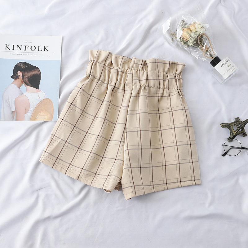 High Waist Plaid Lace-Up Shorts - Women's Casual Summer Bottoms