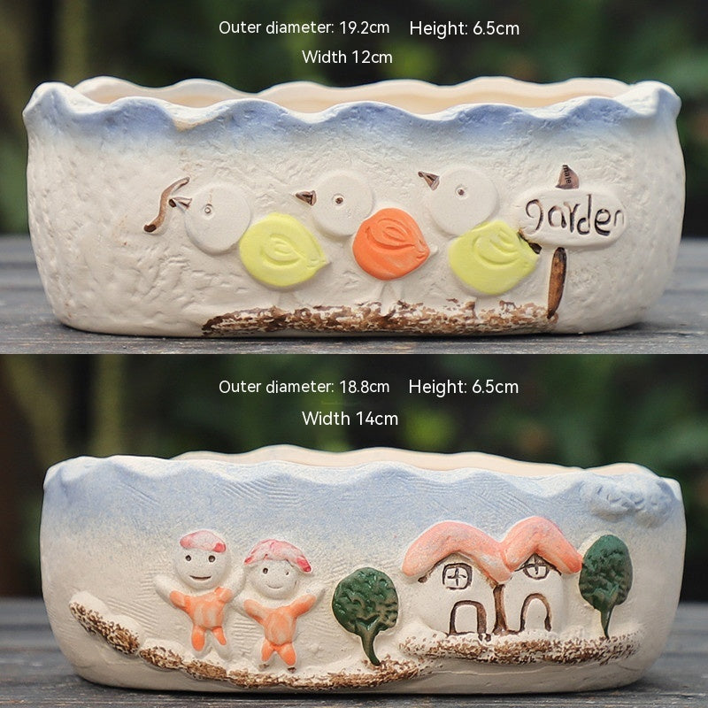 Rustic Ceramic Succulent Planter Pots - Large Flower Pots for Indoor & Outdoor Decor