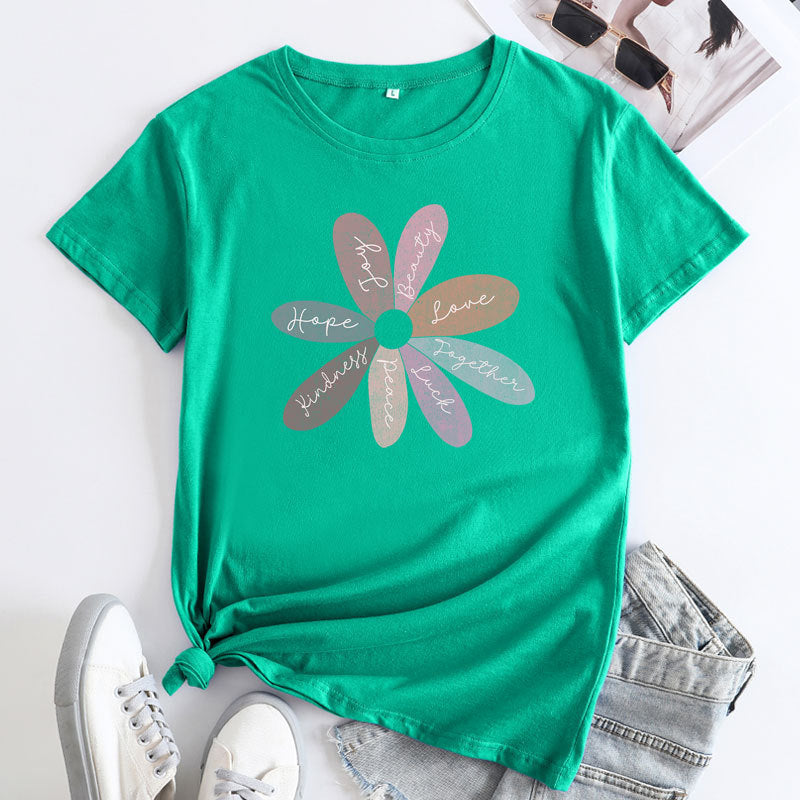 Bright Daisy Graphic Tee - Casual Round Neck Short Sleeve